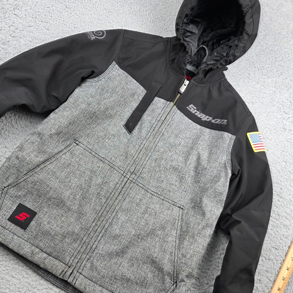 Snap-On 100th Anniversary Tools Youth Small Gray Black Hooded‎ Quilted Jacket